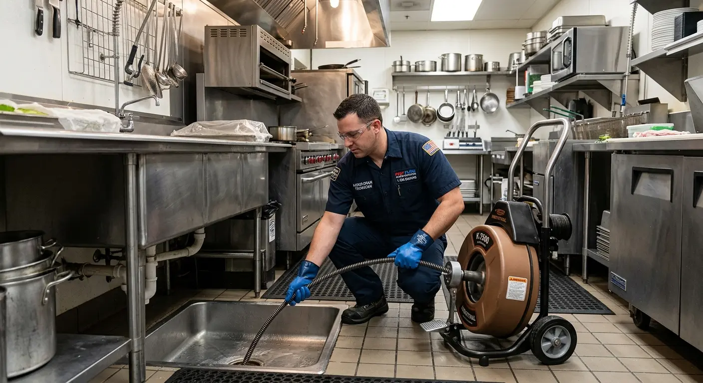 Commercial drain cleaning service in a restaurant kitchen in Groton