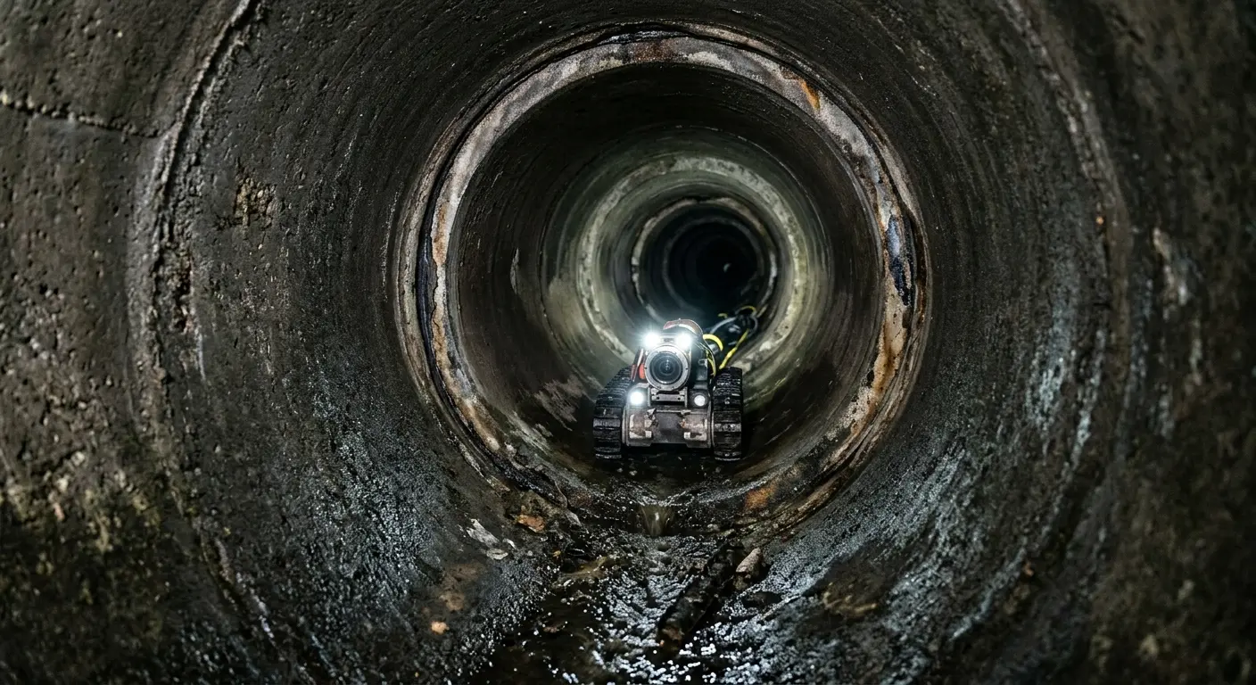 Robotic sewer camera inspecting pipe interior for Drain Snake Service in Groton